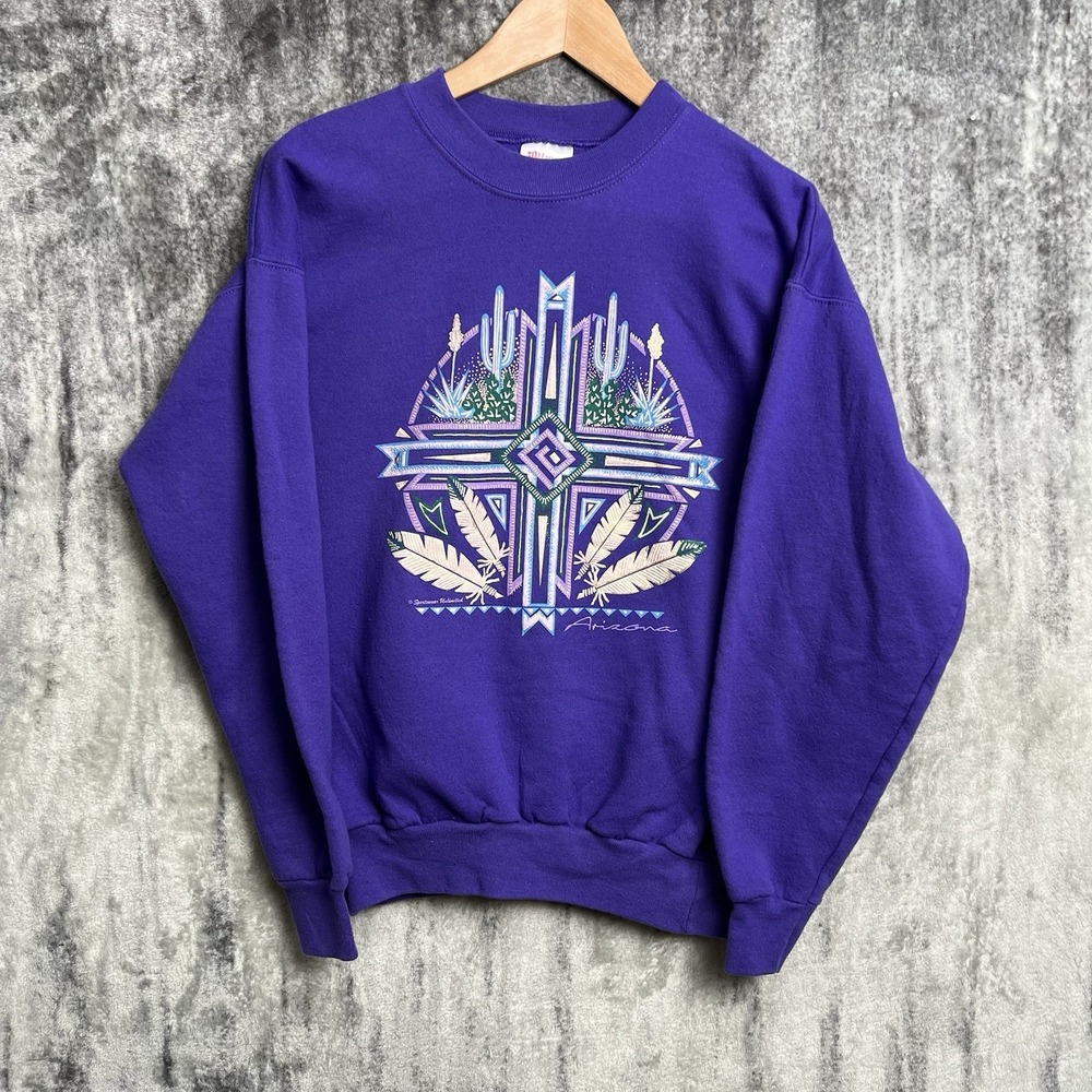 Vintage 90s Arizona‎ Sweatshirt Medium Purple Southwest Puff Paint